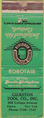 Matchbook Cover - Gierston Tool Elmira NY WORN CREASES
