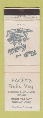 Matchbook Cover - Pacey's Fruits Vegetables Findlay OH