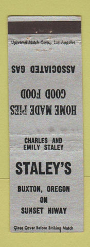 Matchbook Cover - Staley's Restaurant Associated oil gas Buxton OR WEAR