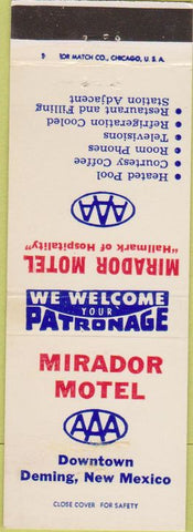 Matchbook Cover - Mirador Motel Deming NM