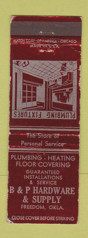 Matchbook Cover - B&P Hardware Freedom OK WORN