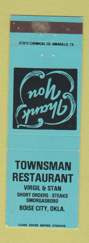 Matchbook Cover - Townsman Restaurant Boise City OK