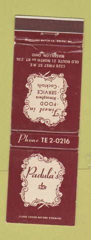 Matchbook Cover - Padula's Restaurant Massillon OH WEAR