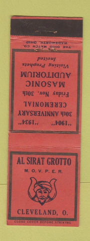 Matchbook Cover - Al Sirat Grotto Masonic 1934 Cleveland OH WEAR