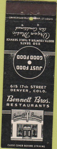 Matchbook Cover - Bennett Bros Restaaurants Denver CO