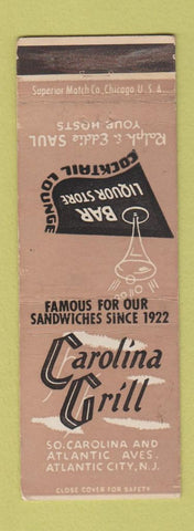 Matchbook Cover - Carolina Grill Atlantic City NJ WEAR