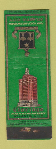 Matchbook Cover - Claridge Hotel Atlantic City NJ WORN