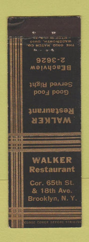 Matchbook Cover - Walker Restaurant Brooklyn NY