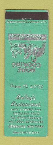 Matchbook Cover - Bailey's Restaurant Keeseville NY