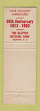 Matchbook Cover - Clayton National Bank NJ WEAR