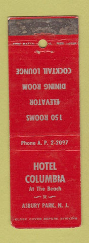 Matchbook Cover - Hotel Columbia Asbury Park NJ WORN