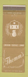 Matchbook Cover - Thomm's Restaurant Newark NJ