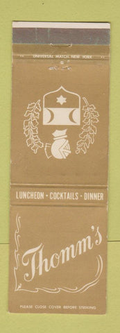 Matchbook Cover - Thomm's Restaurant Newark NJ