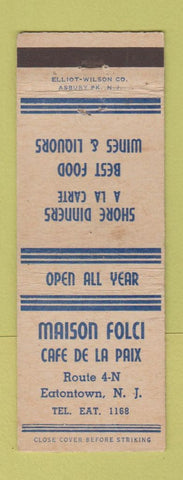 Matchbook Cover - Maison Folci Cafe De La Paix Eatontown NJ