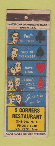 Matchbook Cover - 5 Corners Restaurant Oneida NY WORN