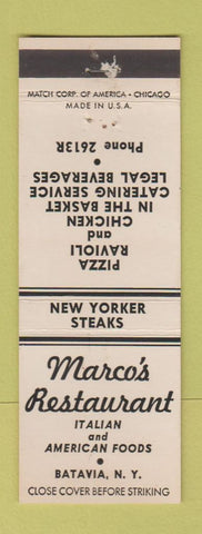 Matchbook Cover - Marco's Restaurant Italian Batavia NY