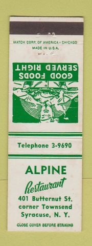 Matchbook Cover - Alpine Restaurant Syracuse NY