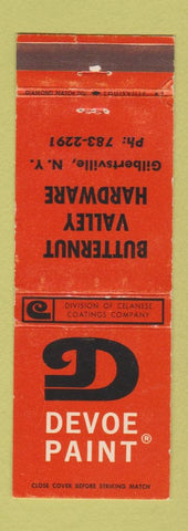 Matchbook Cover - Devoe Paint Butternut Valley Hardward Gilbertsville NY