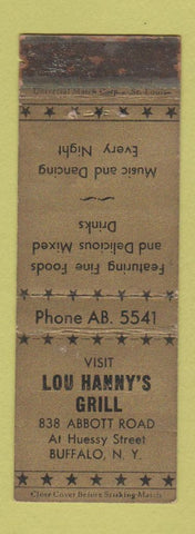 Matchbook Cover - Lou Hanny's Grill Buffalo NY WORN