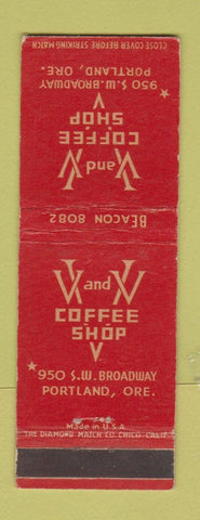 Matchbook Cover - V and V Coffee Shop Portland OR WORN