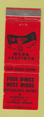Matchbook Cover - Four Winds West Winds Motels Sutherlin OR Rubiayat Room WEAR