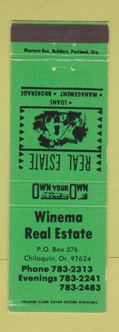 Matchbook Cover - Winema Real Estate Chiloquin OR