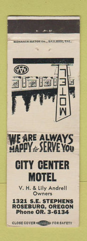 Matchbook Cover - City Center Motel Roseburg OR