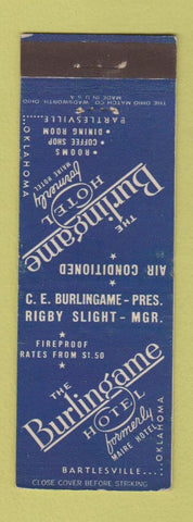 Matchbook Cover - Burlingame Hotel Bartlesville OK