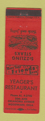 Matchbook Cover - Yeager's Restaurant Woodward OK