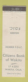 Matchbook Cover - Citizens Bank of Wakita OK WEAR