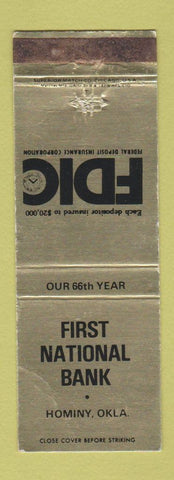 Matchbook Cover - First National Hominy OK  WORN