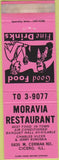 Matchbook Cover - Moravia Restaurant Cicero IL