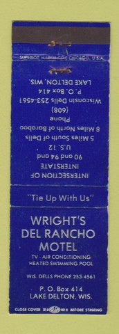 Matchbook Cover - Wright's Del Rancho Motel Lake Delton WI WEAR