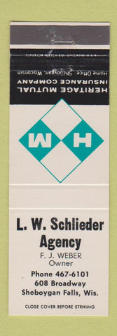 Matchbook Cover - LW Schileder Insurance Agency Sheboygan Falls WI