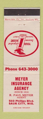 Matchbook Cover - Meyer Insurance Agency Sauk City WI
