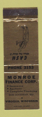 Matchbook Cover - Monroe Finance Corp Viroqua WI