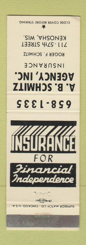 Matchbook Cover - AB Schmitz Insurance Kenosha WI