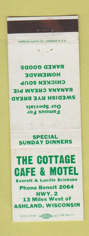 Matchbook Cover - Cottage Cafe Motel Ashland WI
