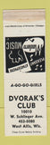 Matchbook Cover - Dvorak's Club West Allis WI WORN
