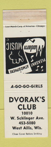 Matchbook Cover - Dvorak's Club West Allis WI WORN