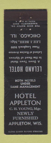 Matchbook Cover - Hotel Appleton WI Leland Chicago IL WORN