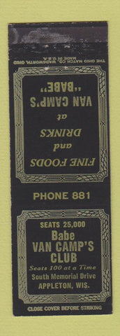 Matchbook Cover - Babe Van Camp's Club Appleton WI WEAR