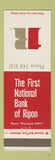 Matchbook Cover - First National Bank Ripon WI