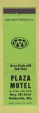 Matchbook Cover - Plaza Motel Dickeyville WI
