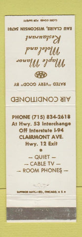Matchbook Cover - Maple Manor Motel Restaurant Eau Claire WI
