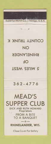 Matchbook Cover - Mead's Supper Club Rhinelander WI