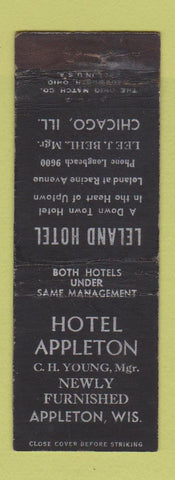 Matchbook Cover - Hotel Appleton WI Leland Chicago IL WORN