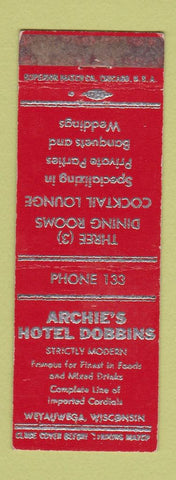 Matchbook Cover - Archie's Hotel Dobbins Weyauwega WI WORN
