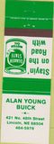 Matchbook Cover - Alan Young Buick Lincoln NE Quaker State oil
