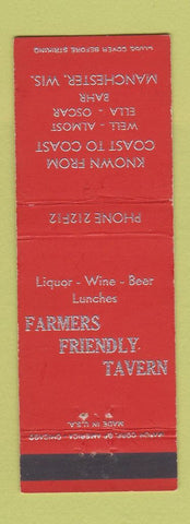 Matchbook Cover - Farmers Friendly Tavern Manchester WI